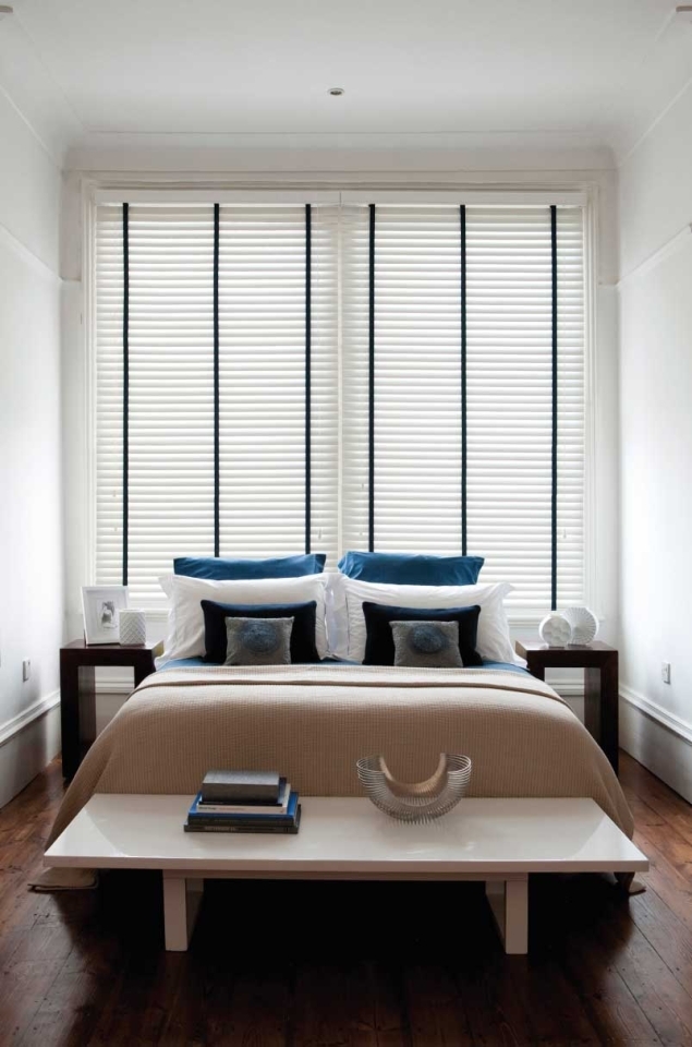 Bedroom blinds with contrasting coloured tape to match decor, Bromley