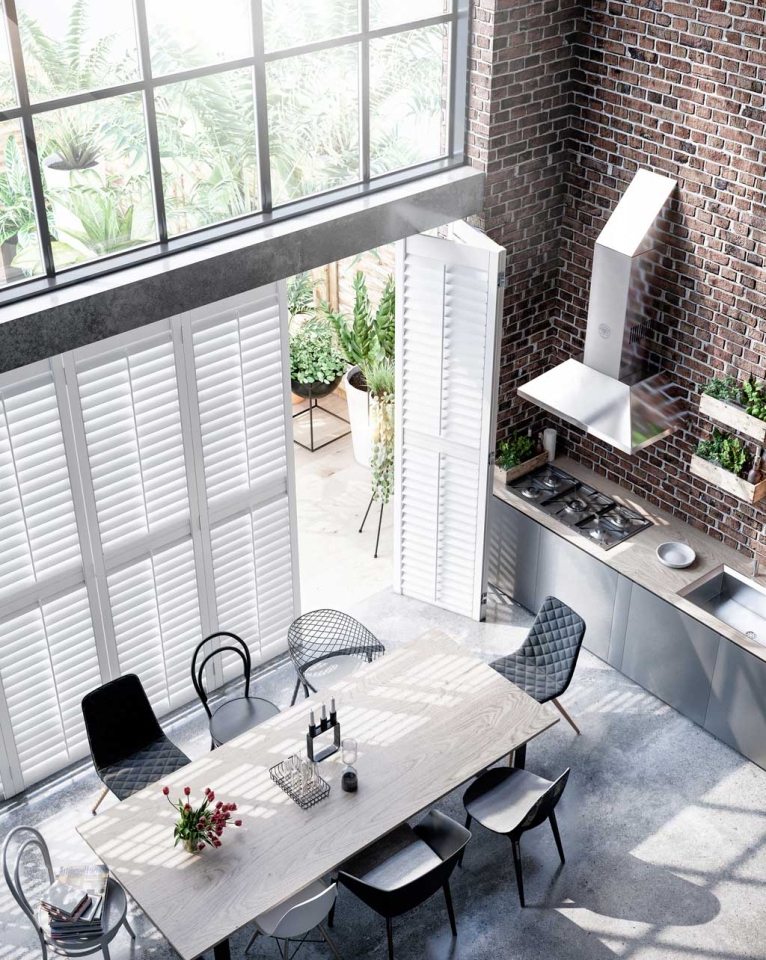 Full length plantation shutters - kitchen, Bromley