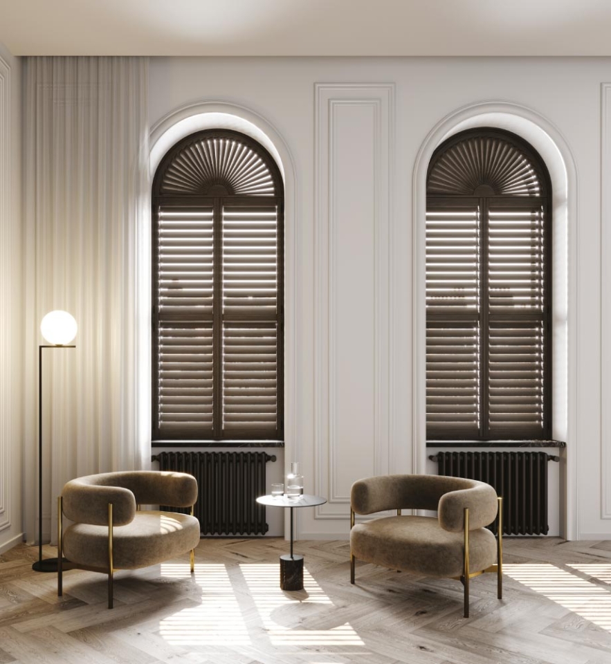 Bespoke window shutters in brown