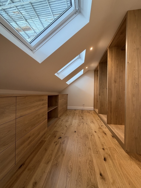 Bespoke hand-made wooden furniture for loft conversion in Beckenham